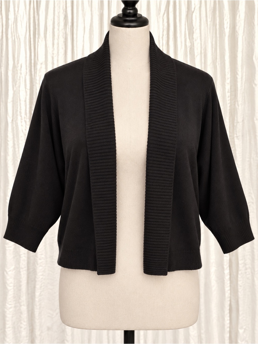89th & Madison Black Open-Front Ribbed Shawl Collar Cardigan